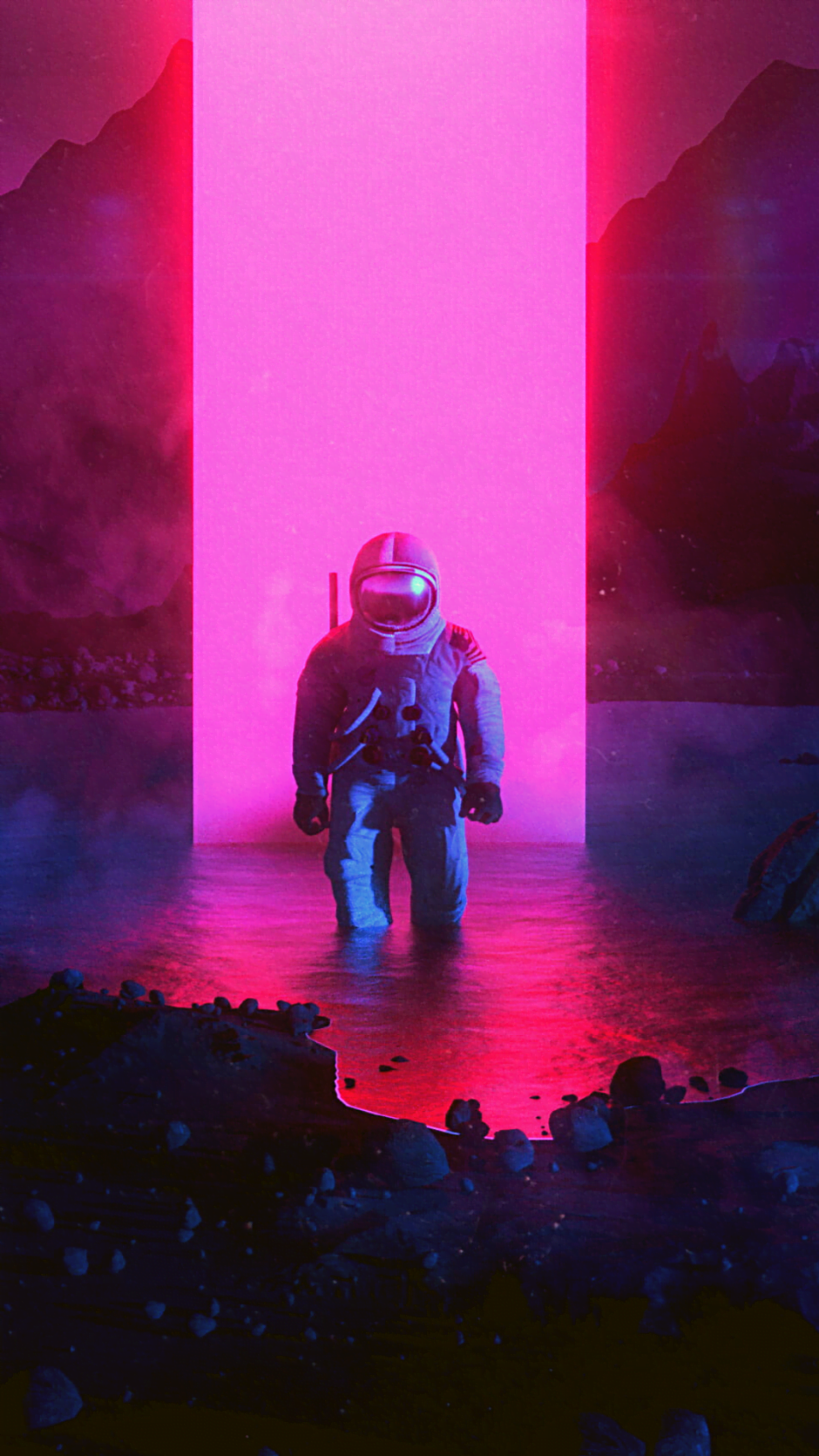 Artwork digital art neon astronaut wallpaper iphone - WallpapersUpdate