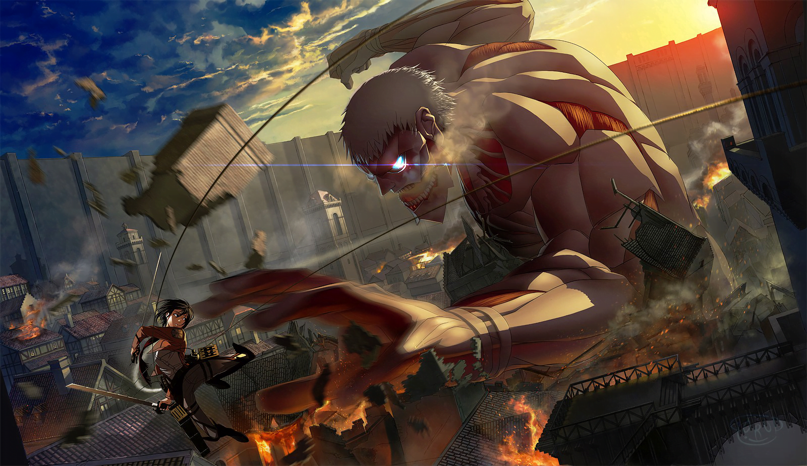 Mikasa Fighting With Armored Titan