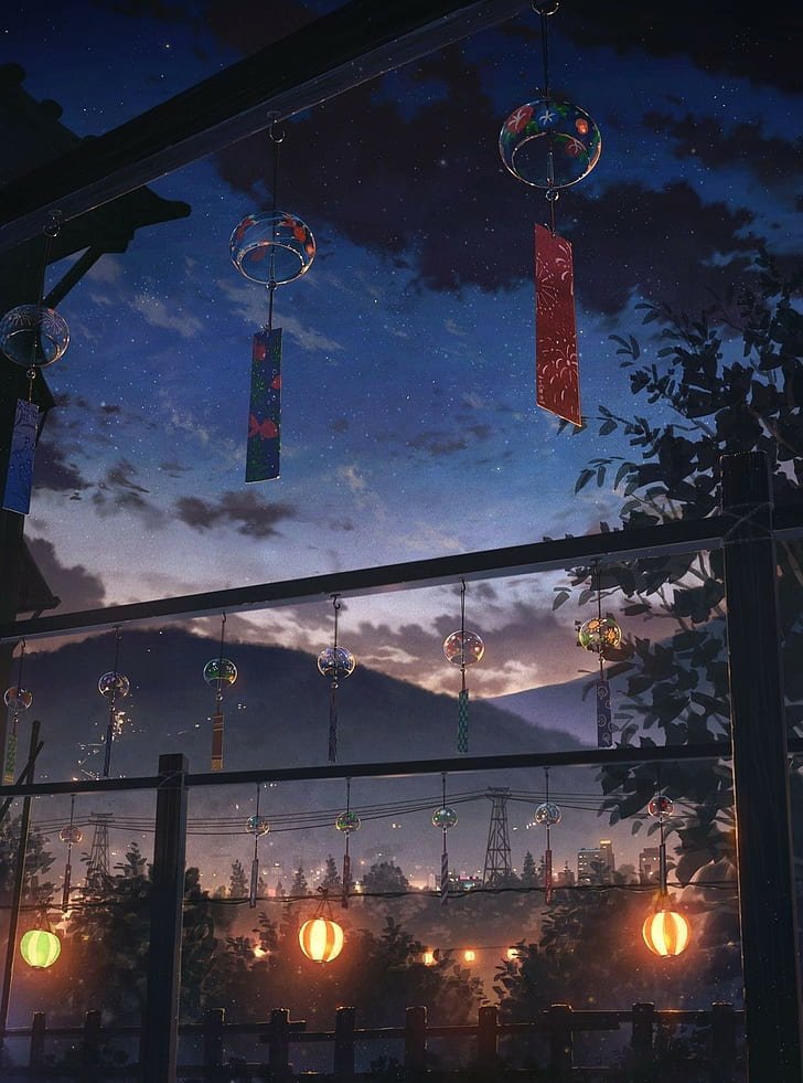 anime nature lantern dark wallpaper preview