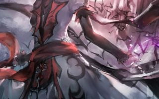 Anime girl pink eyes teeth wings bat iphone wallpaper 1