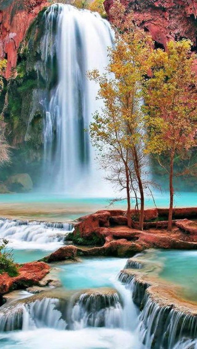 Autumn Waterfall Landscape iphone wallpaper