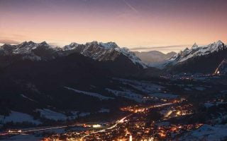 City in Mountains Night Moon