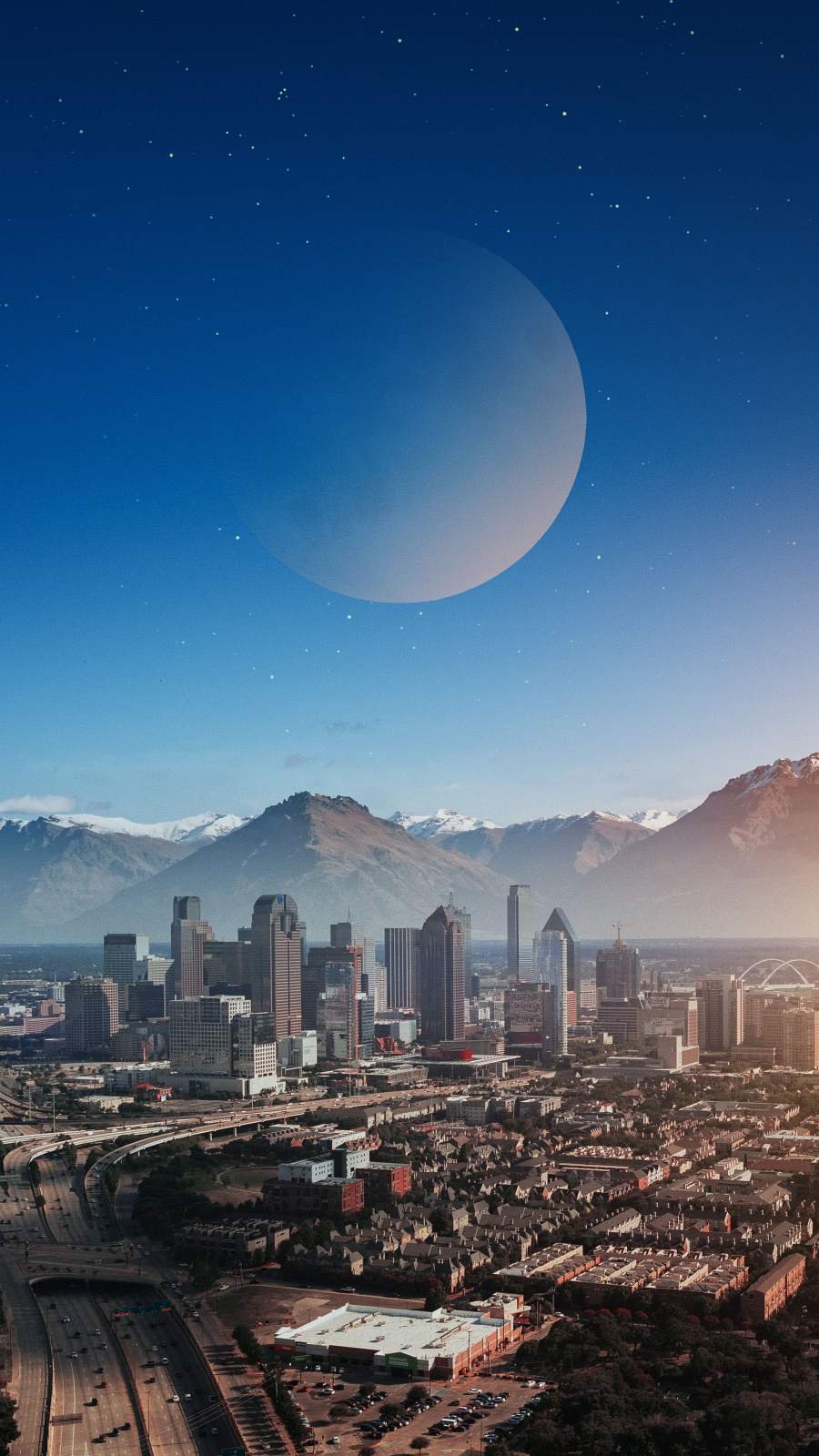 Day Moon Over City iPhone Wallpaper