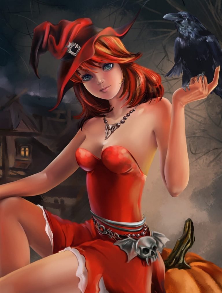 Fantasy Girl Halloween Pumpkin Bird