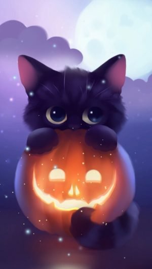 Halloween Kitten Pumpkin Art iPhone Wallpaper