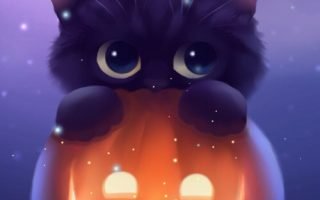 Halloween Kitten Pumpkin Art iPhone Wallpaper