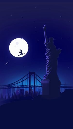 Halloween Witch at Statue of Liberty Holloween Night Moon iPhone Wallpaper