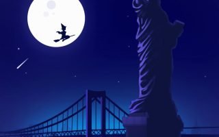 Halloween Witch at Statue of Liberty Holloween Night Moon iPhone Wallpaper