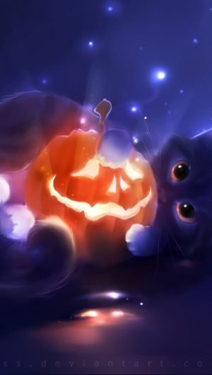 Kitty Playing with a Pumpkin Holidays Halloween Beautiful cute cat