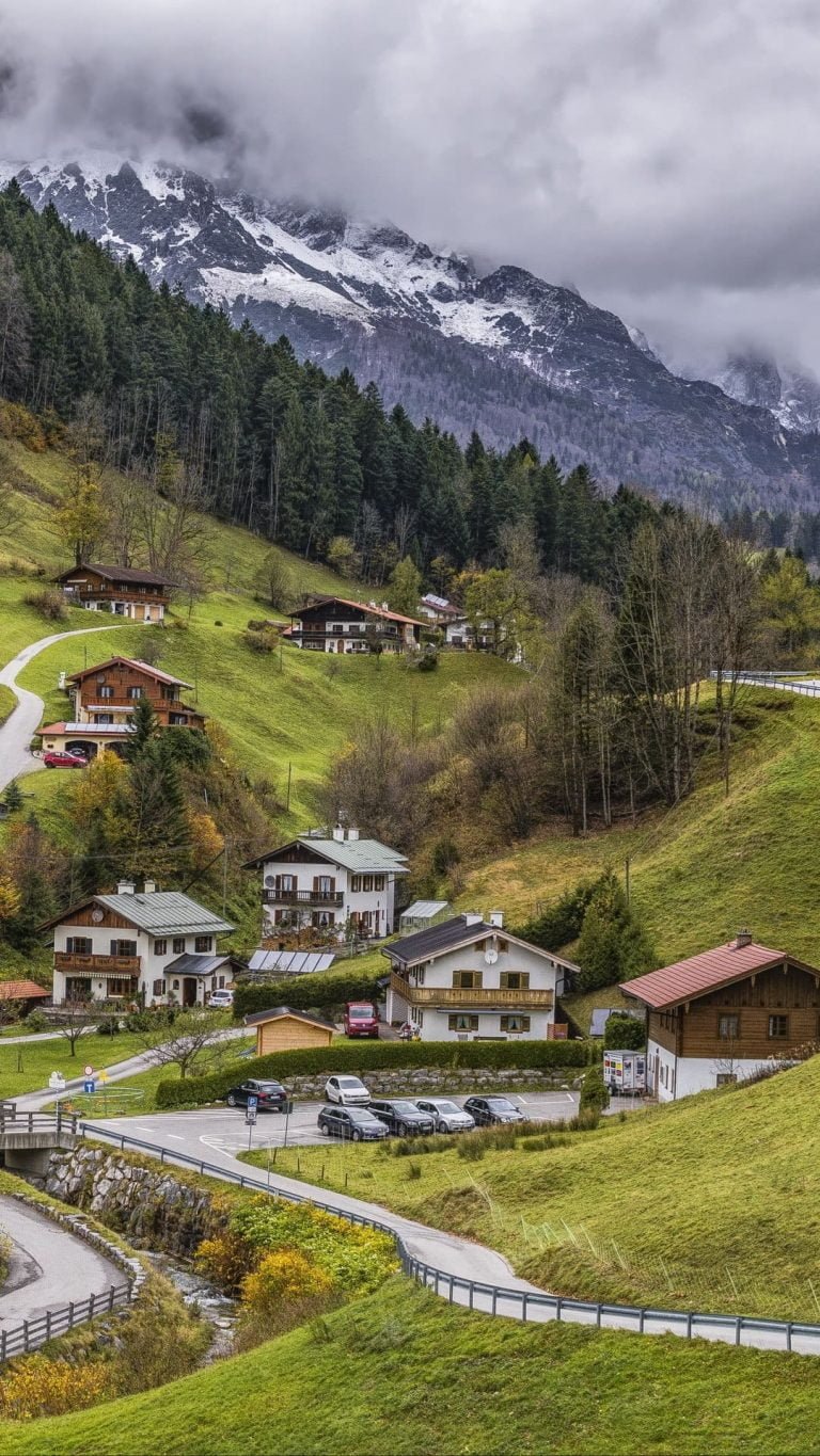 Mountains Buildings Idyll Rest Wallpaper 1080x1920 1