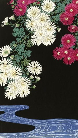 Ohara Koson mobile wallpaper phone background Chrysanthemums Japanese print