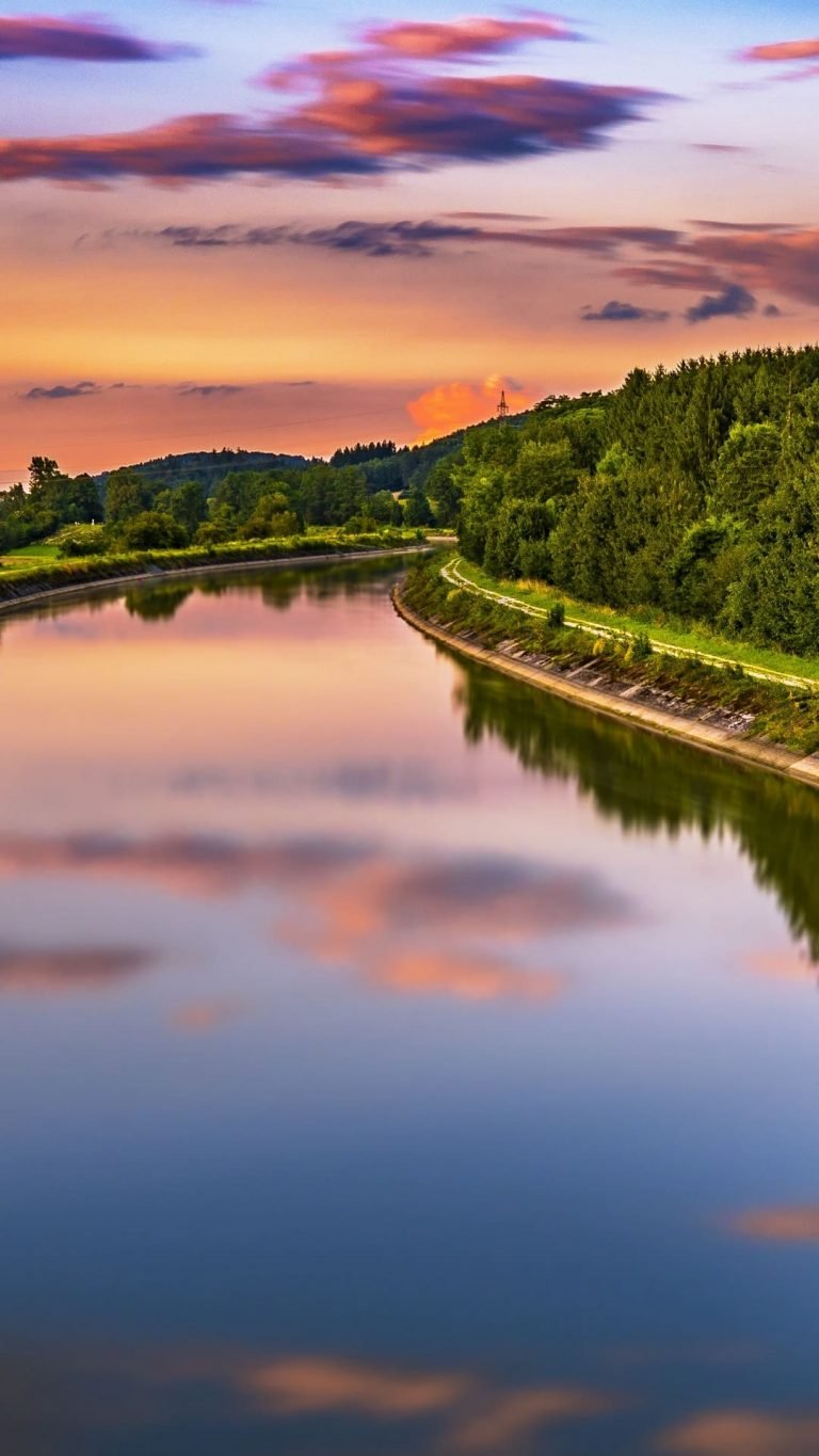 River Trees Turn Sunset Wallpaper 1080x1920 1