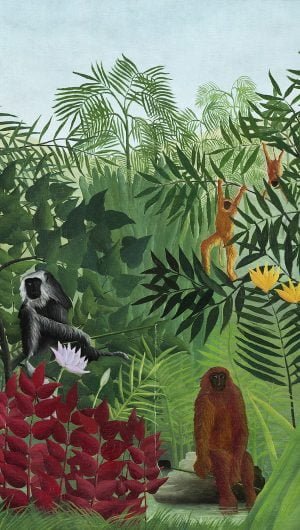 Rousseau mobile wallpaper phone background Tropical Forest with Monkeys