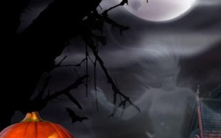 Spooky House Bats Pumpkin Full Moon Hallowmas halloween wallpapers 1