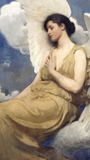 Vintage angel mobile wallpaper iPhone background Winged Figure painting remix from the artwork of Abbott Handerson Thayer