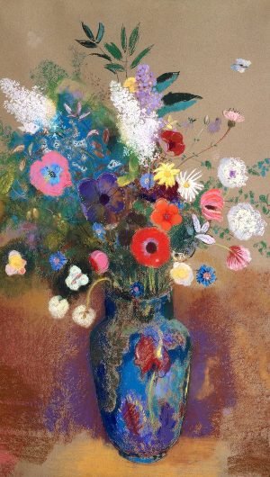 Vintage mobile wallpaper iPhone background Bouquet of Flowers painting remix from the artwork of Odilon Redon
