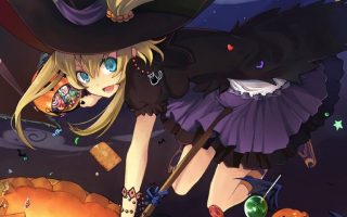 anime character 2 wallpaper Halloween pumpkin witch hat heels
