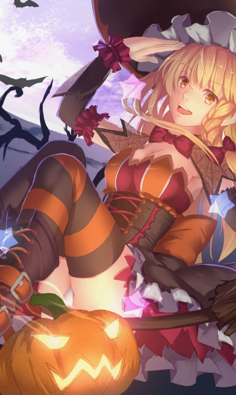 anime character wallpaper Halloween pumpkin witch hat heels 61