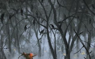 bare trees wallpaper artwork fantasy Halloween pumpkin