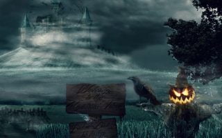 bare trees wallpaper artwork fantasy art Halloween pumpkin