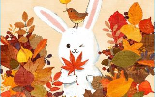 bunny drawing surrounded by orange green red yellow brown leaves pinecones autumn wallpaper iphone fall written above drawing