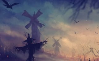 halloween HD wallpaper scarecrows pumpkin Jack O Lantern windmill