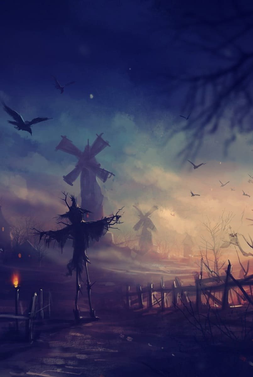 halloween HD wallpaper scarecrows pumpkin Jack O Lantern windmill