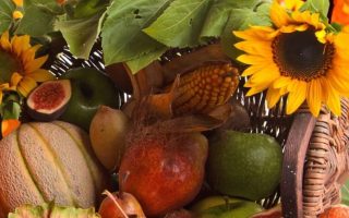 table near leaves basket and sunflowers fall wallpapers
