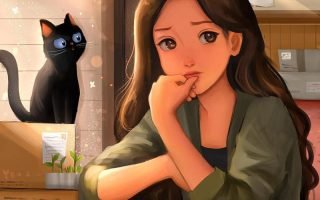 HD wallpaper black haired female anime cat digital art Love Lab anime girls pfp