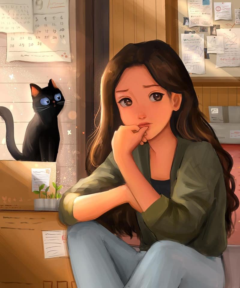 HD wallpaper black haired female anime cat digital art Love Lab anime girls pfp