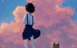HD wallpaper black haired female anime character illustration artwork landscape