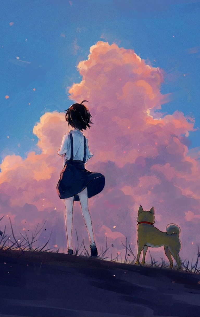 HD wallpaper black haired female anime character illustration artwork landscape