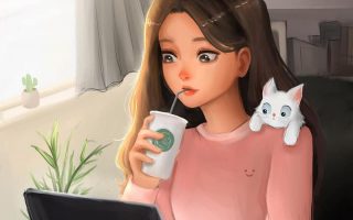 HD wallpaper black haired female anime digital art Lab anime girls pfp blanc cat