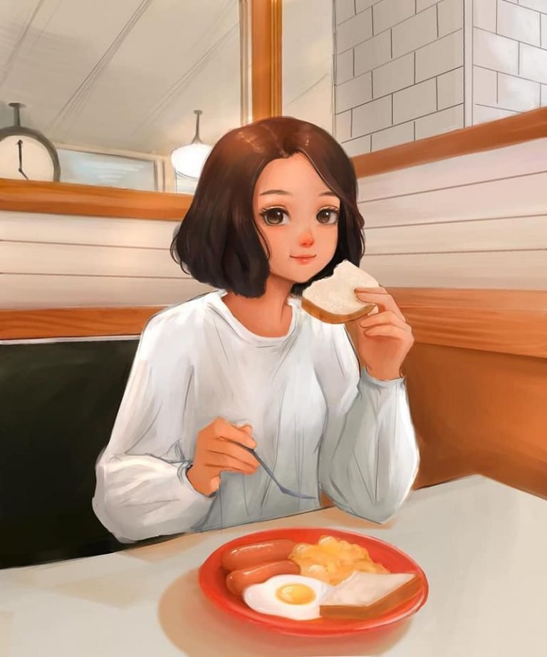 HD wallpaper black haired female anime digital art Lab anime girls pfp breakfast