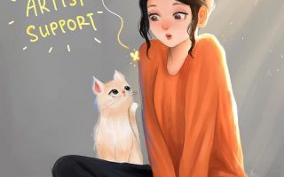 HD wallpaper black haired female anime digital art Lab anime girls pfp cute cat artist support