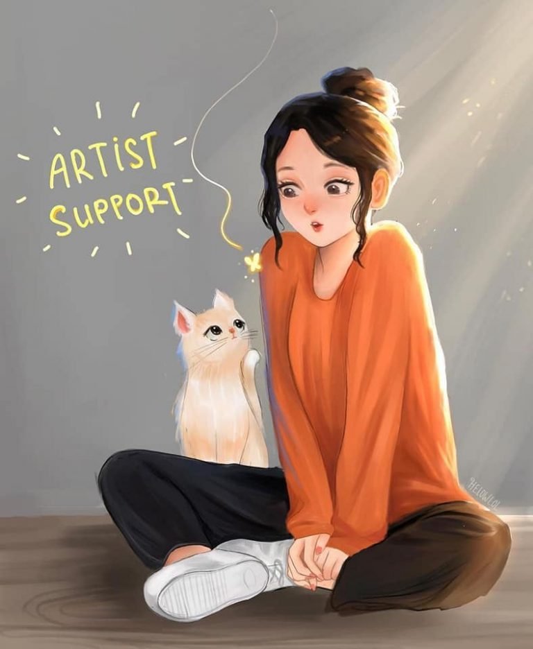 HD wallpaper black haired female anime digital art Lab anime girls pfp cute cat artist support