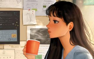 HD wallpaper black haired female anime digital art Love Lab anime girls pfp cafe