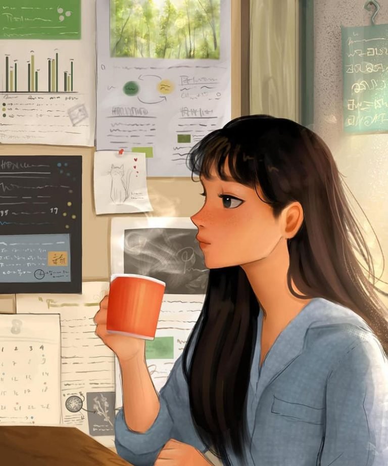 HD wallpaper black haired female anime digital art Love Lab anime girls pfp cafe