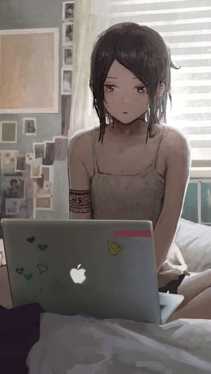 HD wallpaper black haired girl anime character illustration brown haired femal anime character facing on gray