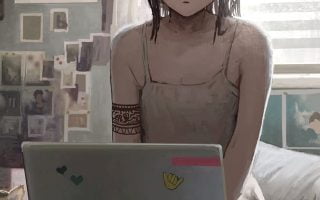 HD wallpaper black haired girl anime character illustration brown haired femal anime character facing on gray