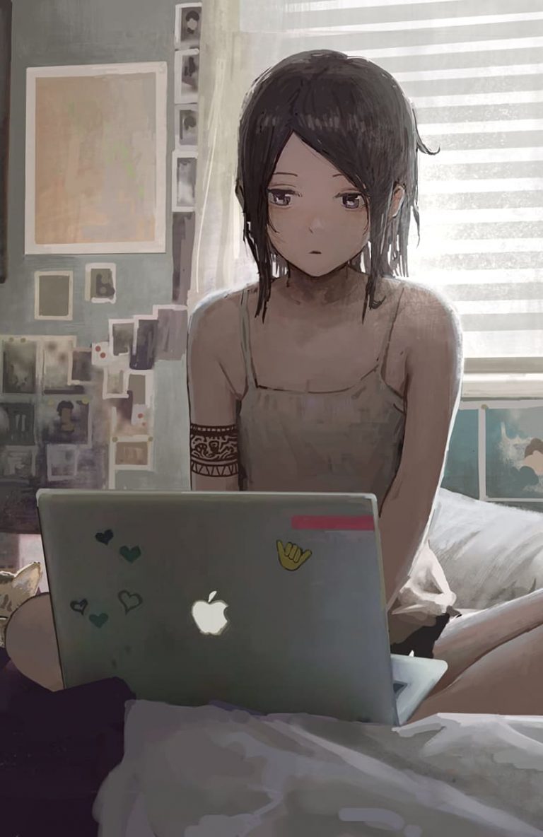 HD wallpaper black haired girl anime character illustration brown haired femal anime character facing on gray
