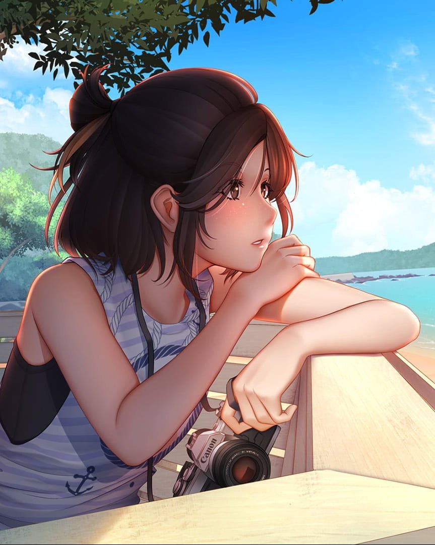 HD wallpaper brown hair woman illustration anime anime girls beach summer