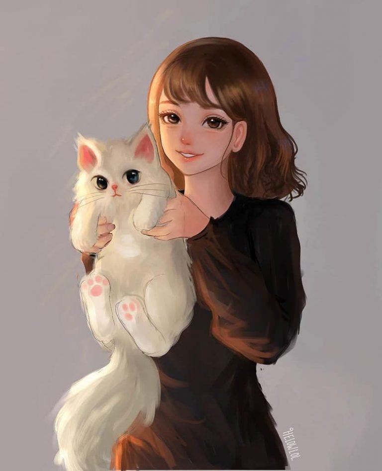 HD wallpaper brown haired female anime digital art Lab anime girls pfp cute blanc cat