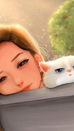 HD wallpaper brown haired female anime digital art anime girls pfp blanc cat