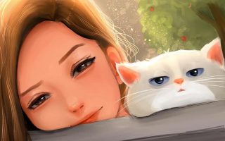 HD wallpaper brown haired female anime digital art anime girls pfp blanc cat