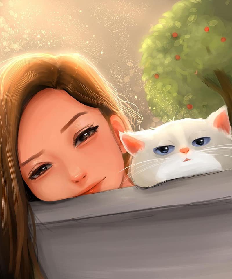 HD wallpaper brown haired female anime digital art anime girls pfp blanc cat