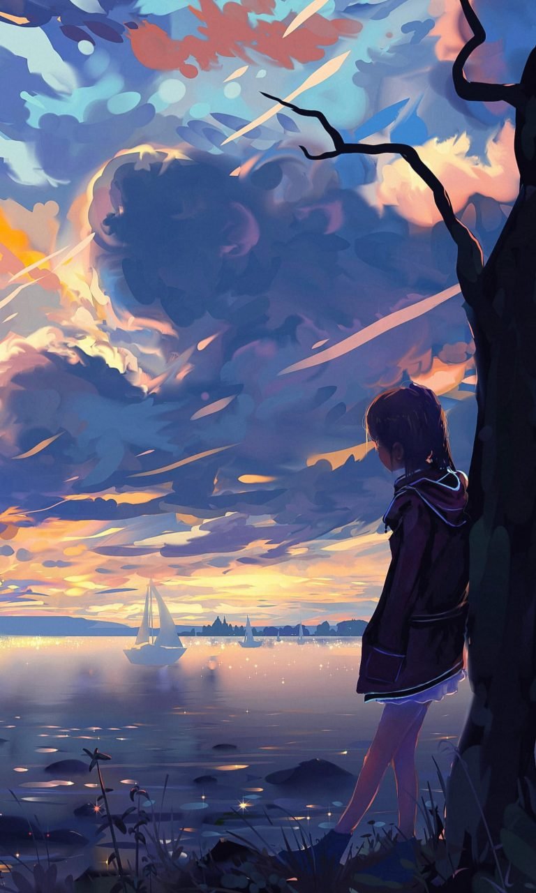 HD wallpaper person leaning on tree illustration landscape digital art coast