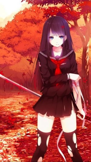 HD wallpaper purple haired female anime character sword katana school uniform