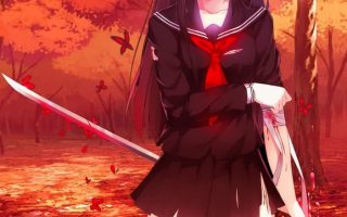 HD wallpaper purple haired female anime character sword katana school uniform
