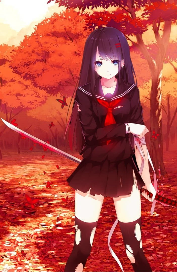 HD wallpaper purple haired female anime character sword katana school uniform